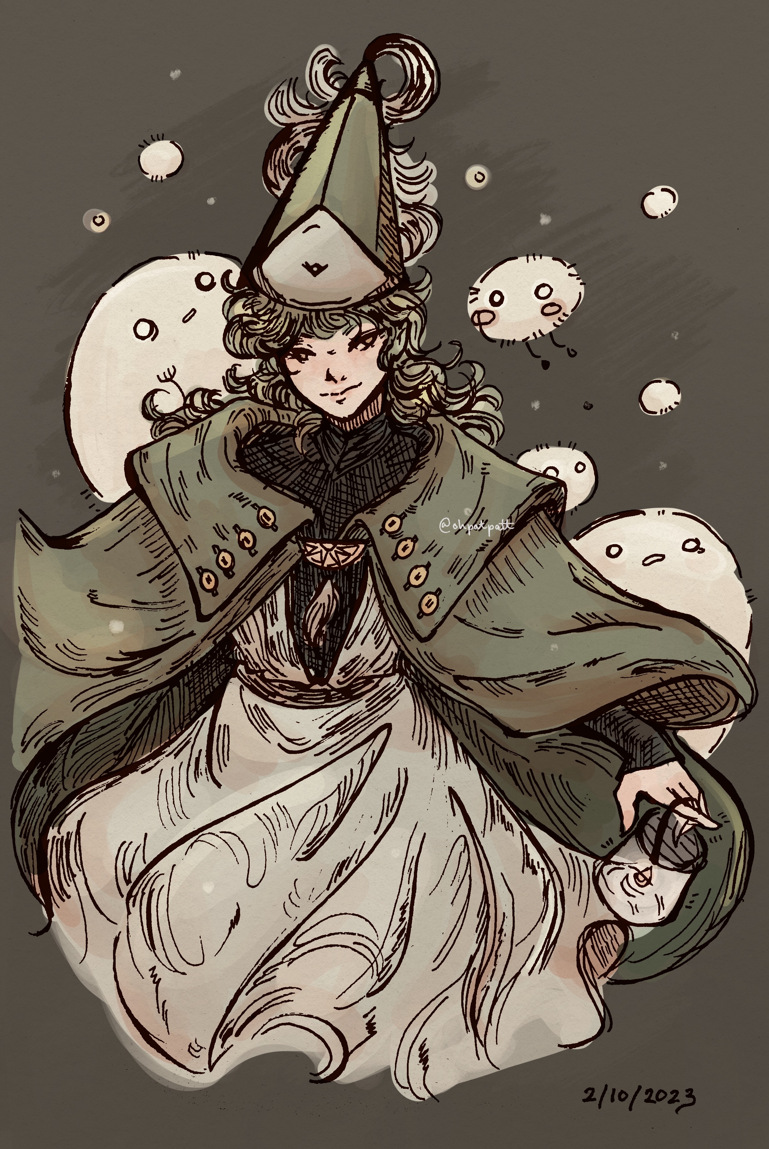 An illustration I made inspired by the style of Witch Hat Atelier.