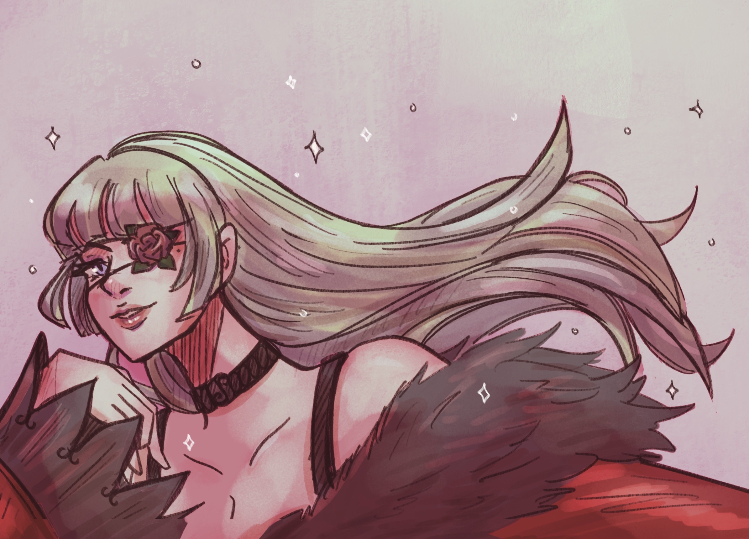 An illustration I made of my Tekken main, which I later print and cut to fit on my leverless.
